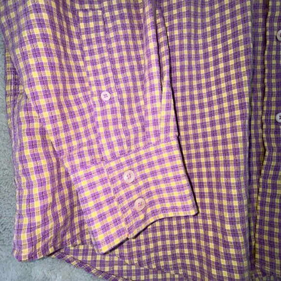 Bugatchi Uomo Long sleeve Purple Yellow Checked Button Up Bright Stripes Large - Picture 6 of 10